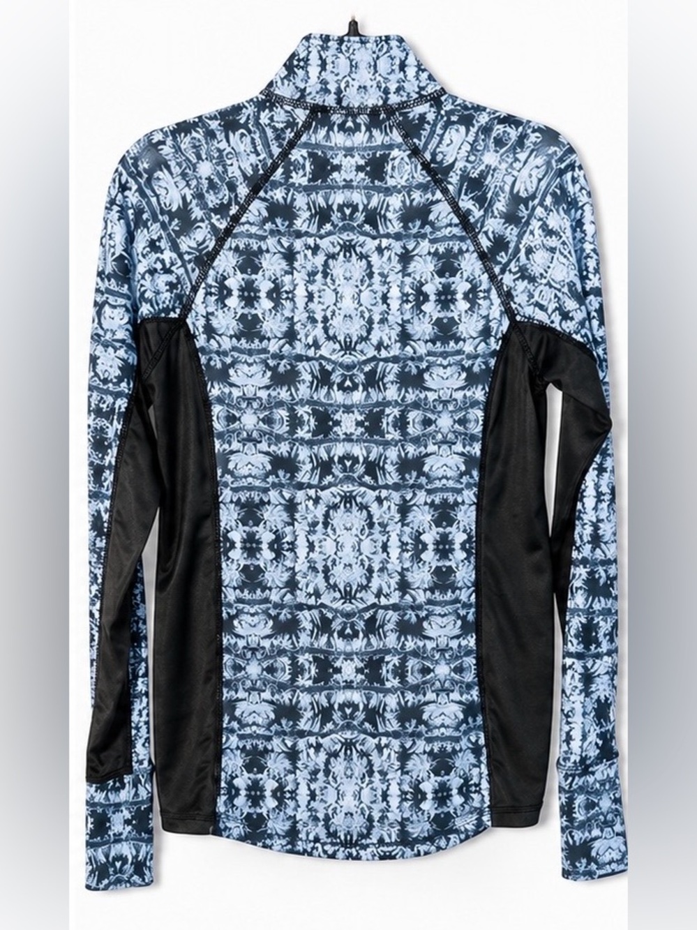 Peach Size S Quarter Zip Athletic Pullover Blue Black Print Thumbhole Active Top - Picture 2 of 7